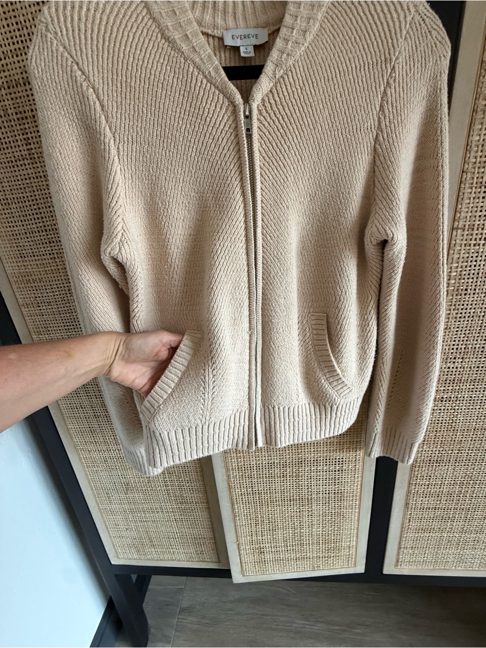 Evereve Neutral Cream Zip Knit Jacket - Picture 5 of 11